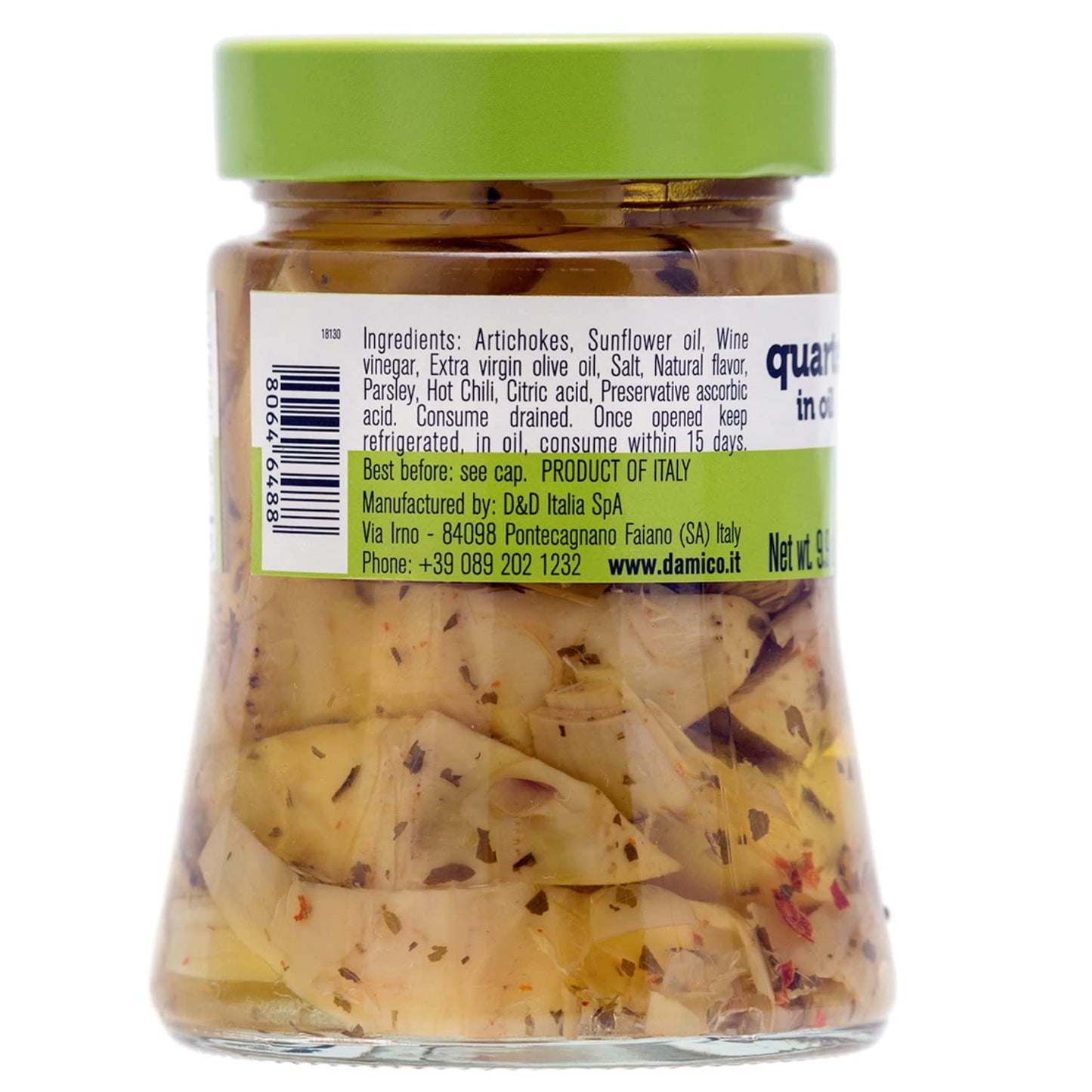 Jar of Fratelli D’Amico quartered artichokes in oil Roman style 280g authentic Italian antipasto