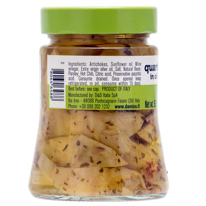 Jar of Fratelli D’Amico quartered artichokes in oil Roman style 280g authentic Italian antipasto