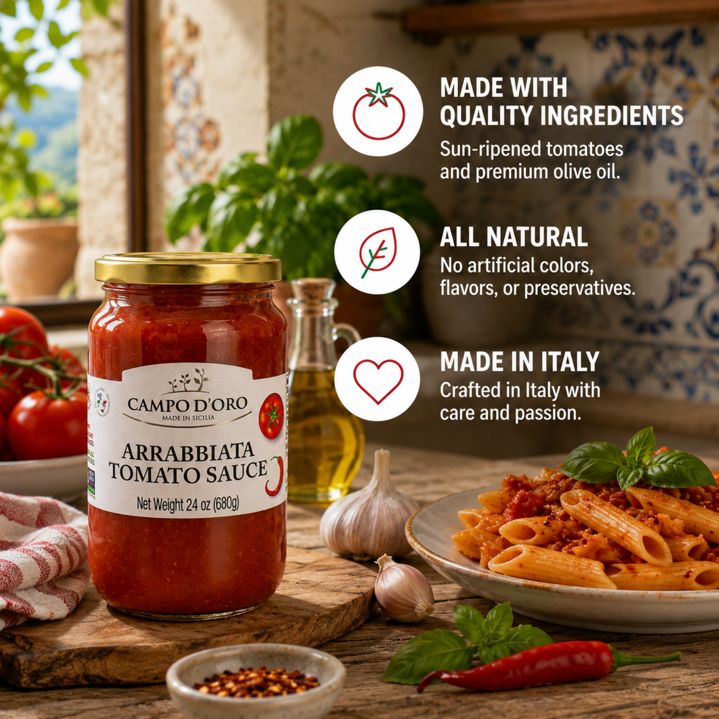 Campo D'Oro, Arrabiatta Tomato Sauce 24 oz