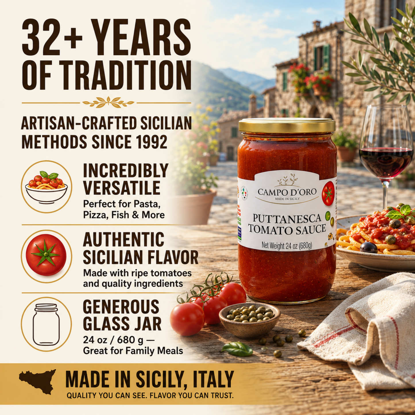 Campo D'Oro, Puttanesca Tomato Sauce, 24 oz