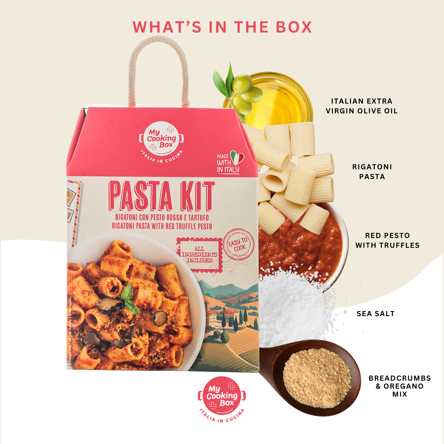 My Cooking Box Pasta Meal Kit, Rigatoni with Red Pesto & Truffles, Gourmet Dinner Recipe, Product of Italy, Pre-Portioned for 2 Servings, My Cooking Box