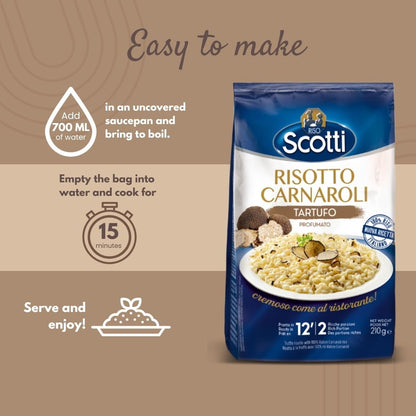 Pack of Riso Scotti Carnaroli truffle risotto 210g ready in 15 minutes authentic Italian gourmet risotto with truffle flavor
