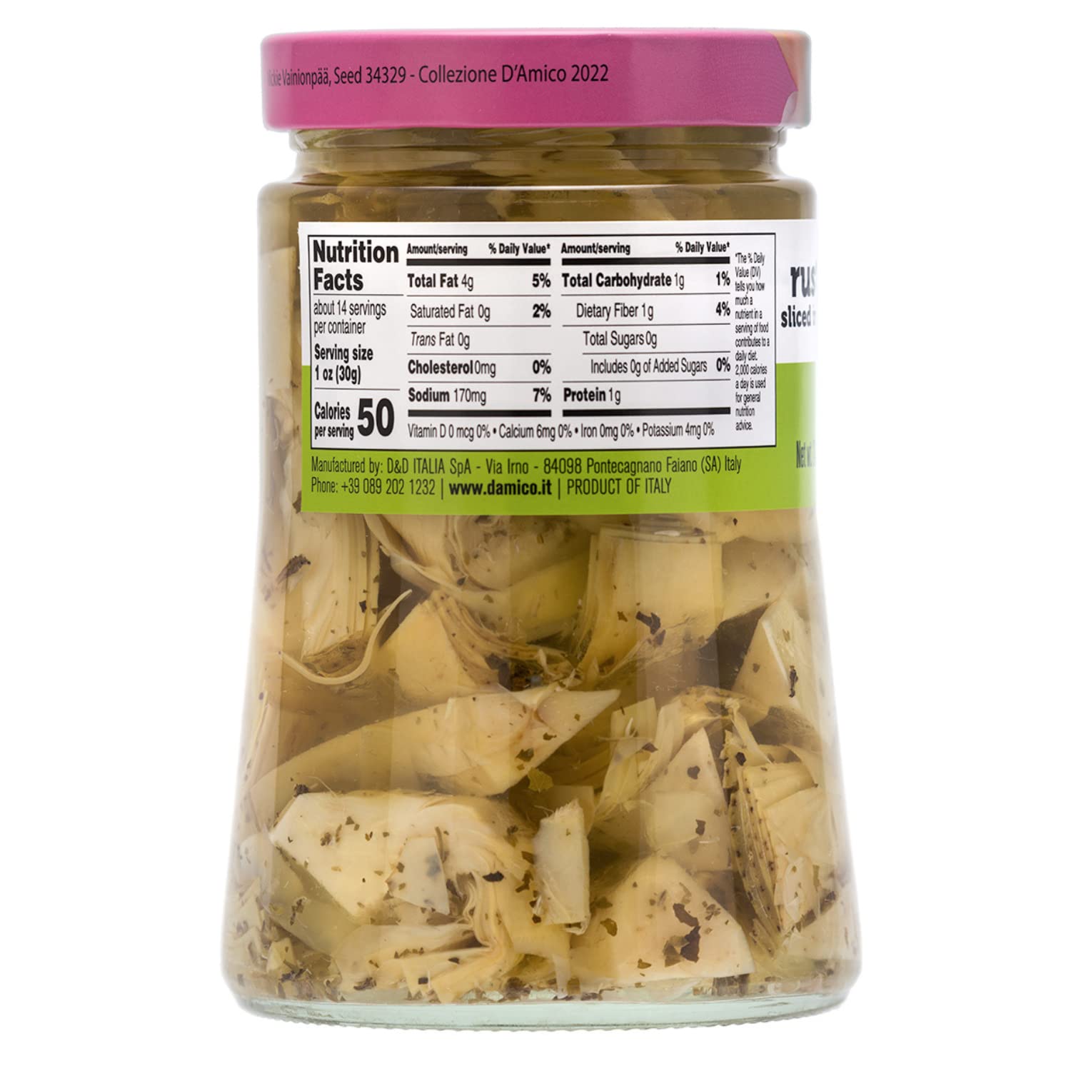 Jar of Fratelli D’Amico rustic artichokes sliced in oil 700g authentic Italian antipasto