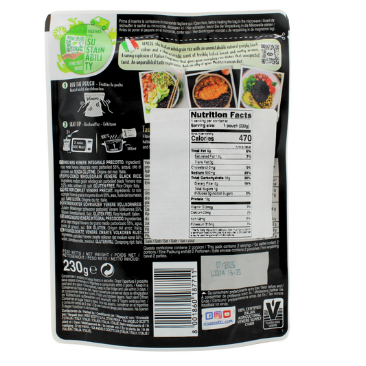 LIQUIDATION! Riso Scotti Microwave Venere Wholegrain Black Rice . Exp Date: 07/27/2025 230 g