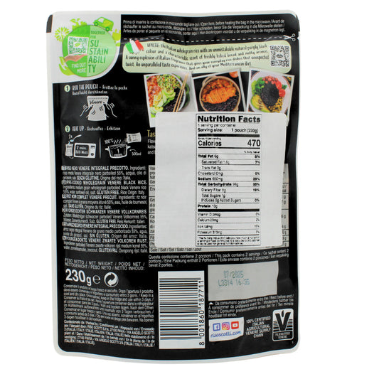 Back view of a food package with nutritional information and ingredients listed.