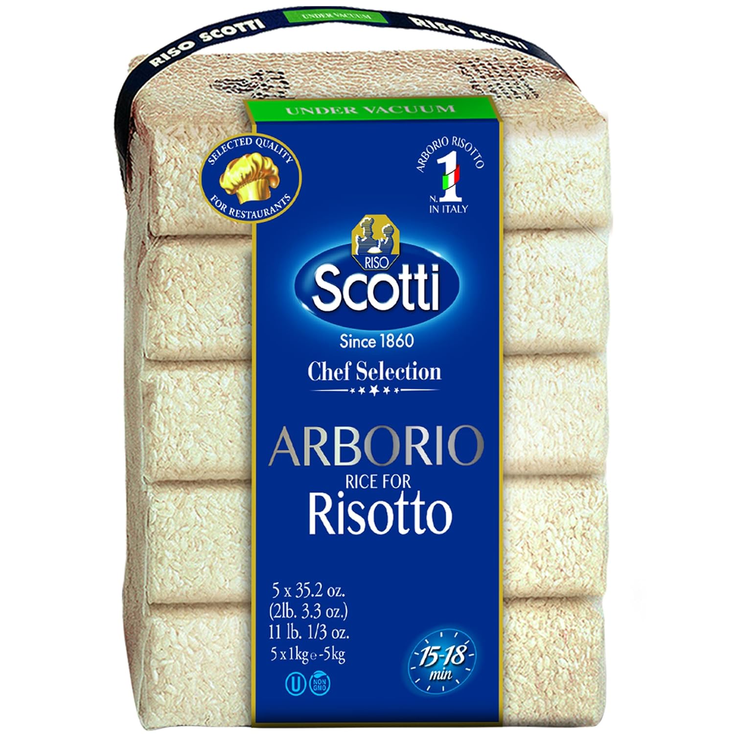 Packaged rice with Scotti branding on a white background