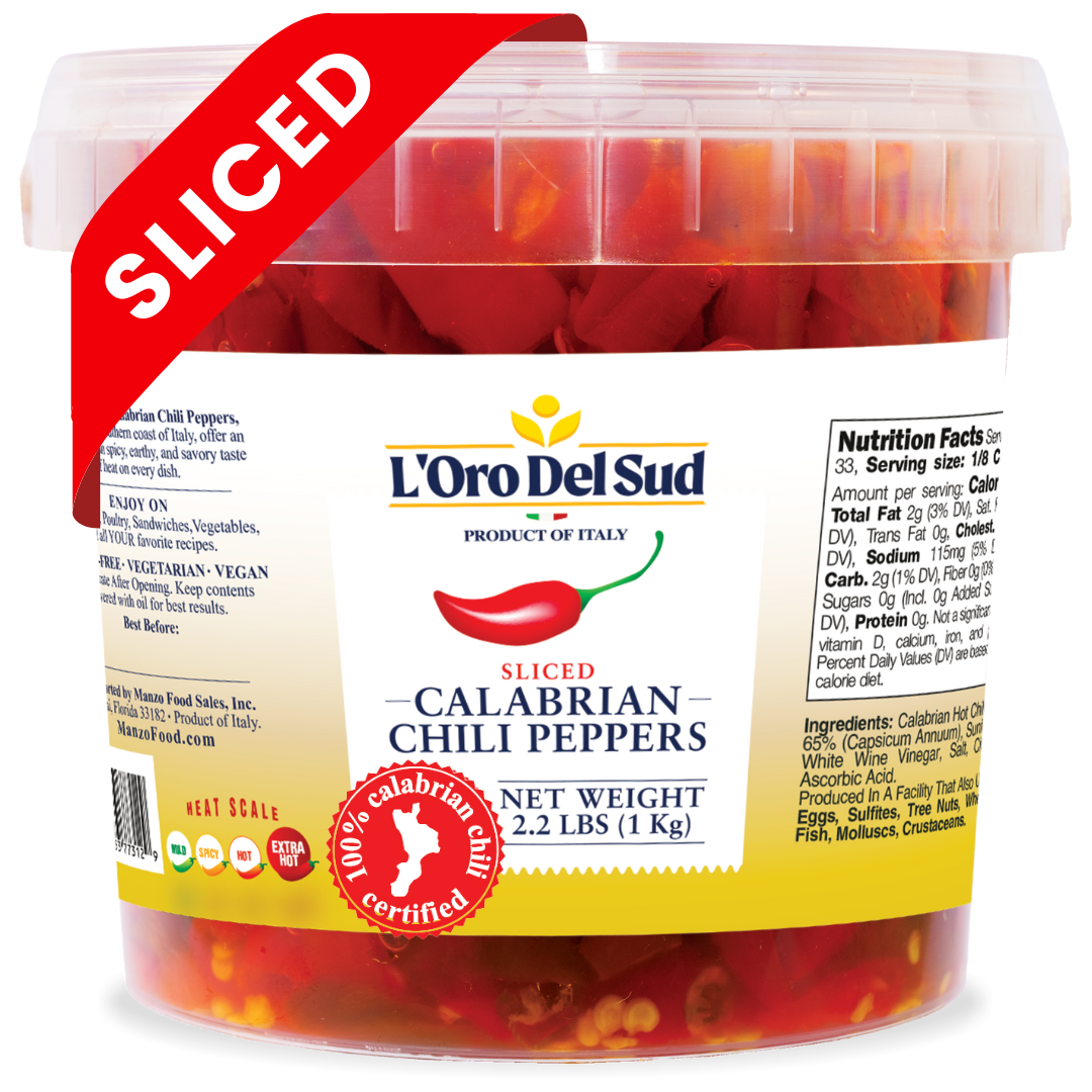 L'Oro Del Sud, Sliced Calabrian Chili Pepper, Chopped Rings, (1 kg), Certified Authentic 2.2 lb