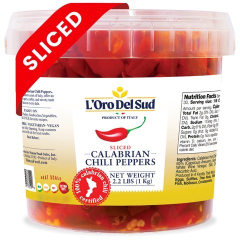 L'Oro Del Sud, Sliced Calabrian Chili Pepper, Chopped Rings, 2.2 lb (1 kg), Certified Authentic