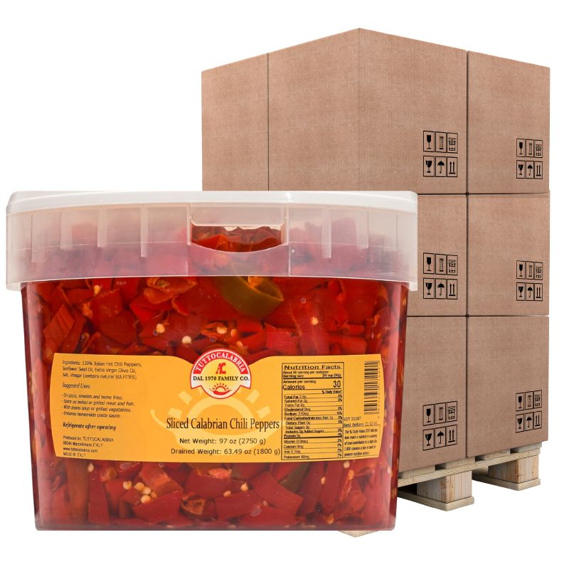 PALLET SPECIAL - TuttoCalabria Sliced Calabrian Chili Peppers BULK Tub, 98 oz