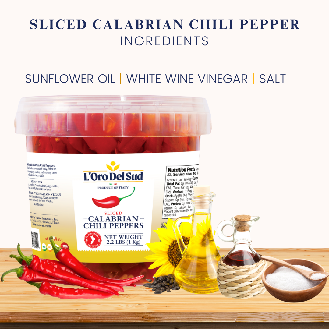 L'Oro Del Sud, Sliced Calabrian Chili Pepper, Chopped Rings, (1 kg), Certified Authentic 2.2 lb