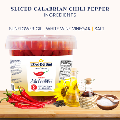 L'Oro Del Sud, Sliced Calabrian Chili Pepper, Chopped Rings, (1 kg), Certified Authentic 2.2 lb
