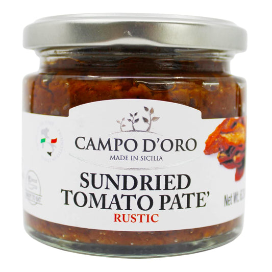 Jar of Campo D’Oro sundried tomato paté rustic 180g authentic Italian gourmet spread in extra virgin olive oil