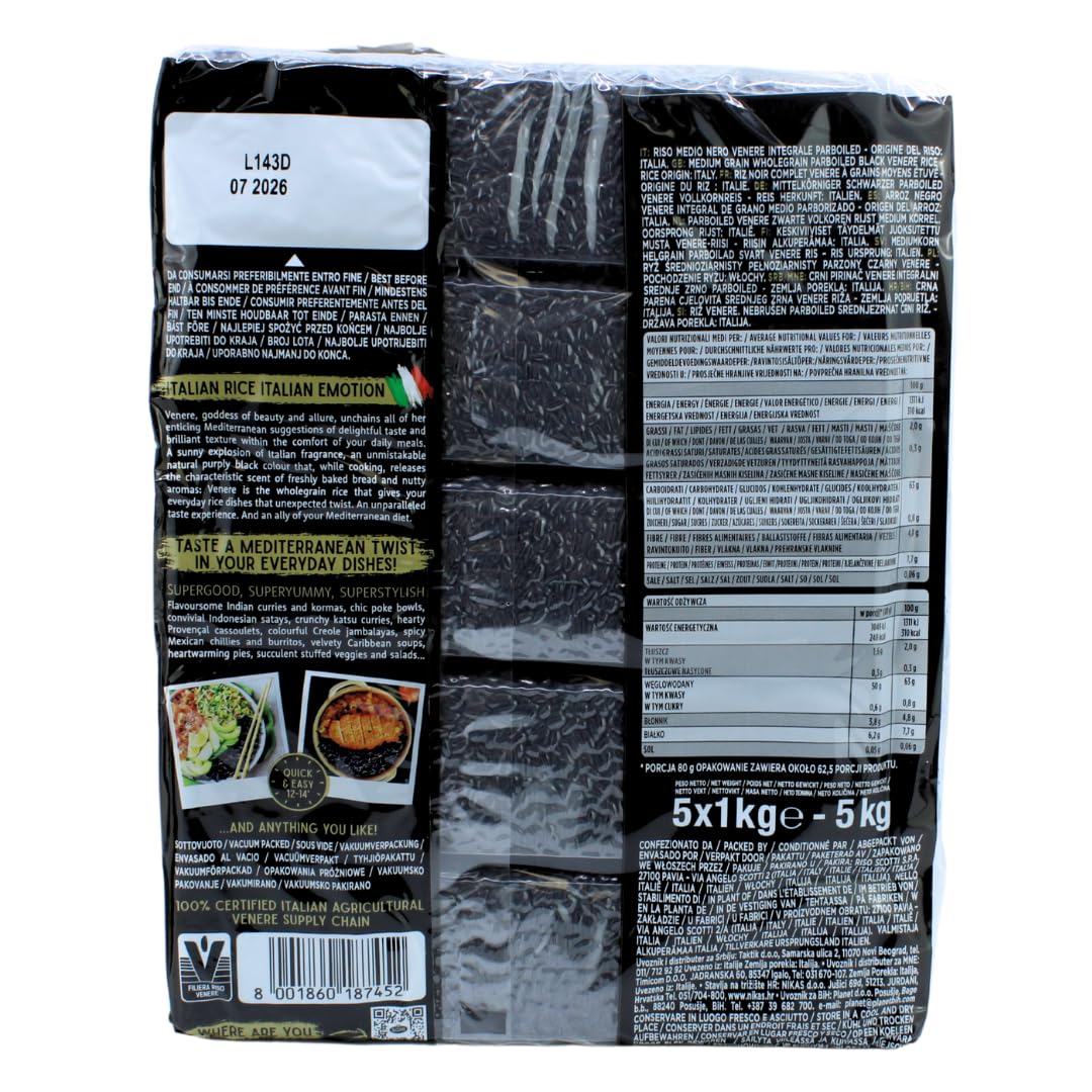 Back view of a black package with text and images on a white background