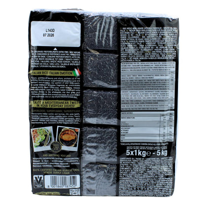 Back view of a black package with text and images on a white background