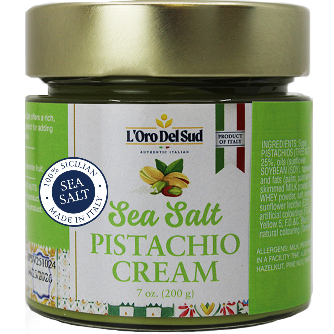 L’Oro Del Sud Pistachio Cream with Sea Salt – Sicilian Sweet & Salty Pistachio Spread, 7 oz (200g), Sweet Pistachio Butter