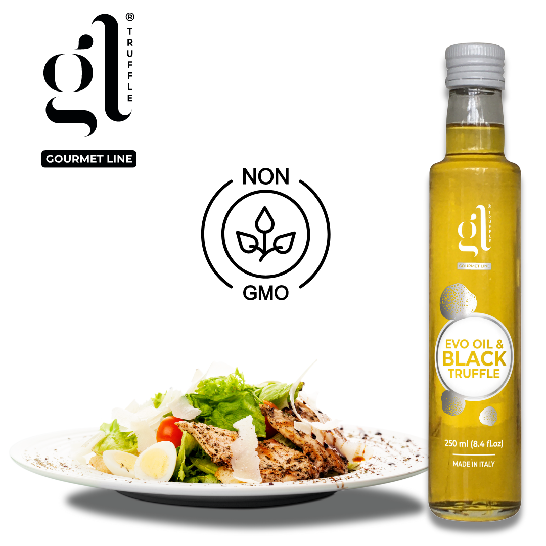 GL Truffle Gourmet Line, Extra Virgin Olive Oil & Black Truffle with truffle slices 250 ml (8.5 FL Oz)