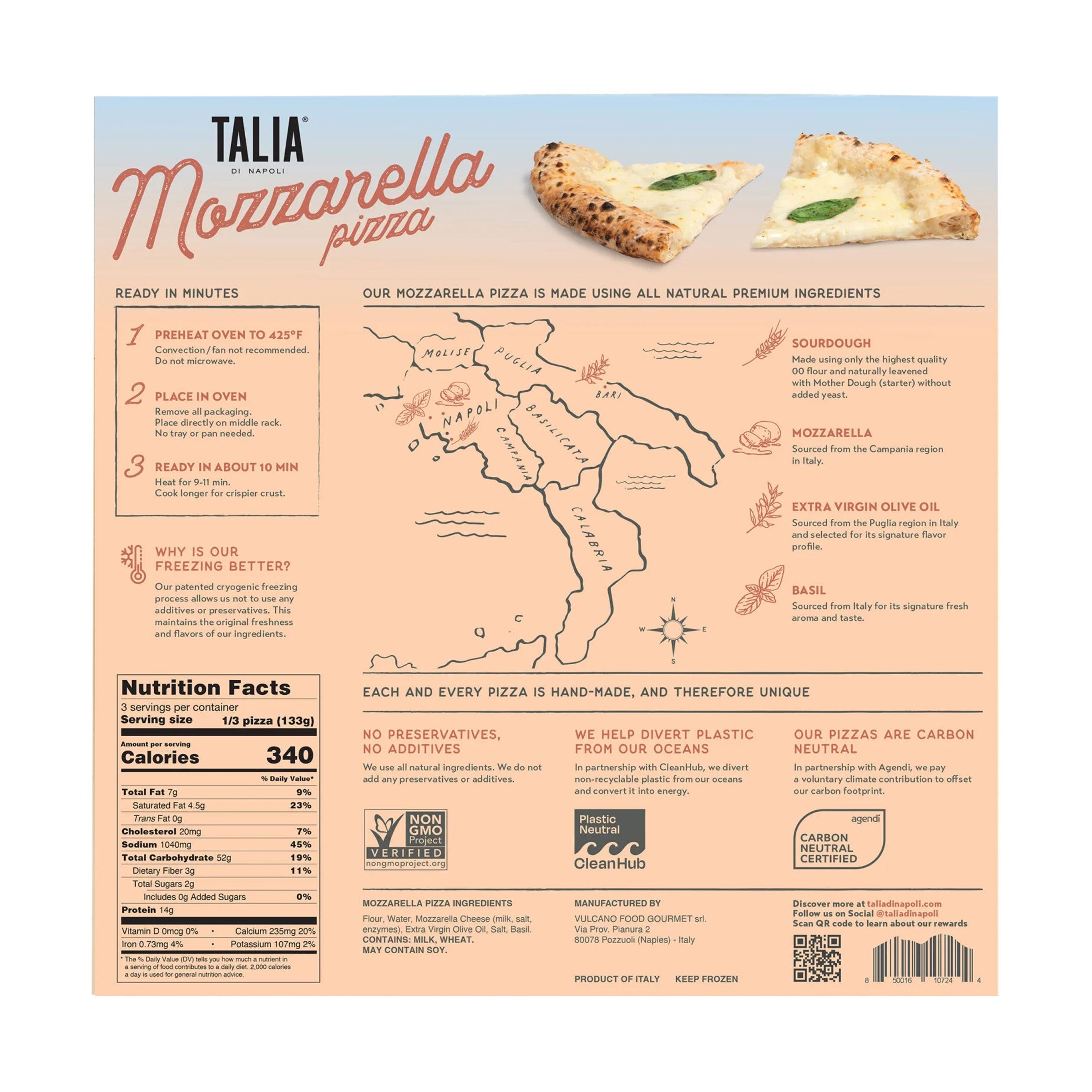 Talia di Napoli, 10 Pack, Frozen Neapolitan Pizza, Mozzarella, Product of Italy, 10 X 14.1 oz  Retail Box