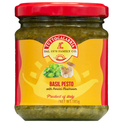 Jar of TuttoCalabria Basil Pesto with Porcini Mushroom, product of Italy, 185g.