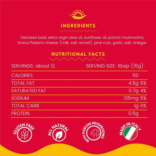 TuttoCalabria Basil Pesto with Porcini Mushroom, product of Italy, 185g.