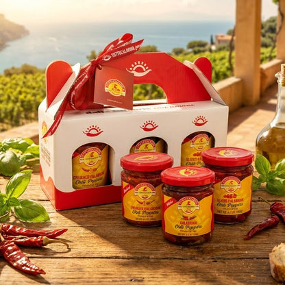 TuttoCalabria Calabrian Chili Pepper Gift Set – Hot Whole, Crushed and Sliced – 3 x 6.5 oz Jars
