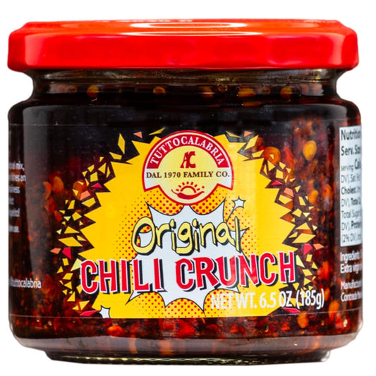 Jar of Tutto Calabria Original Chili Crunch on a white background