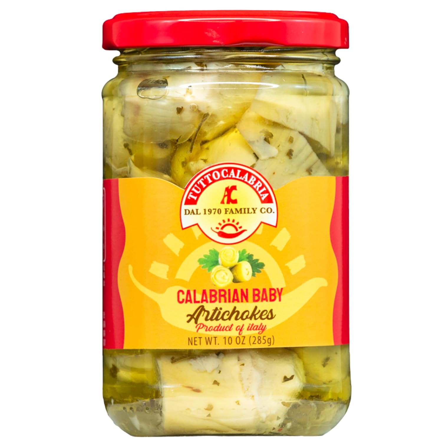 Jar of Tutto Calabria Calabrian Baby Artichokes, product of Italy, 10 oz (285g)