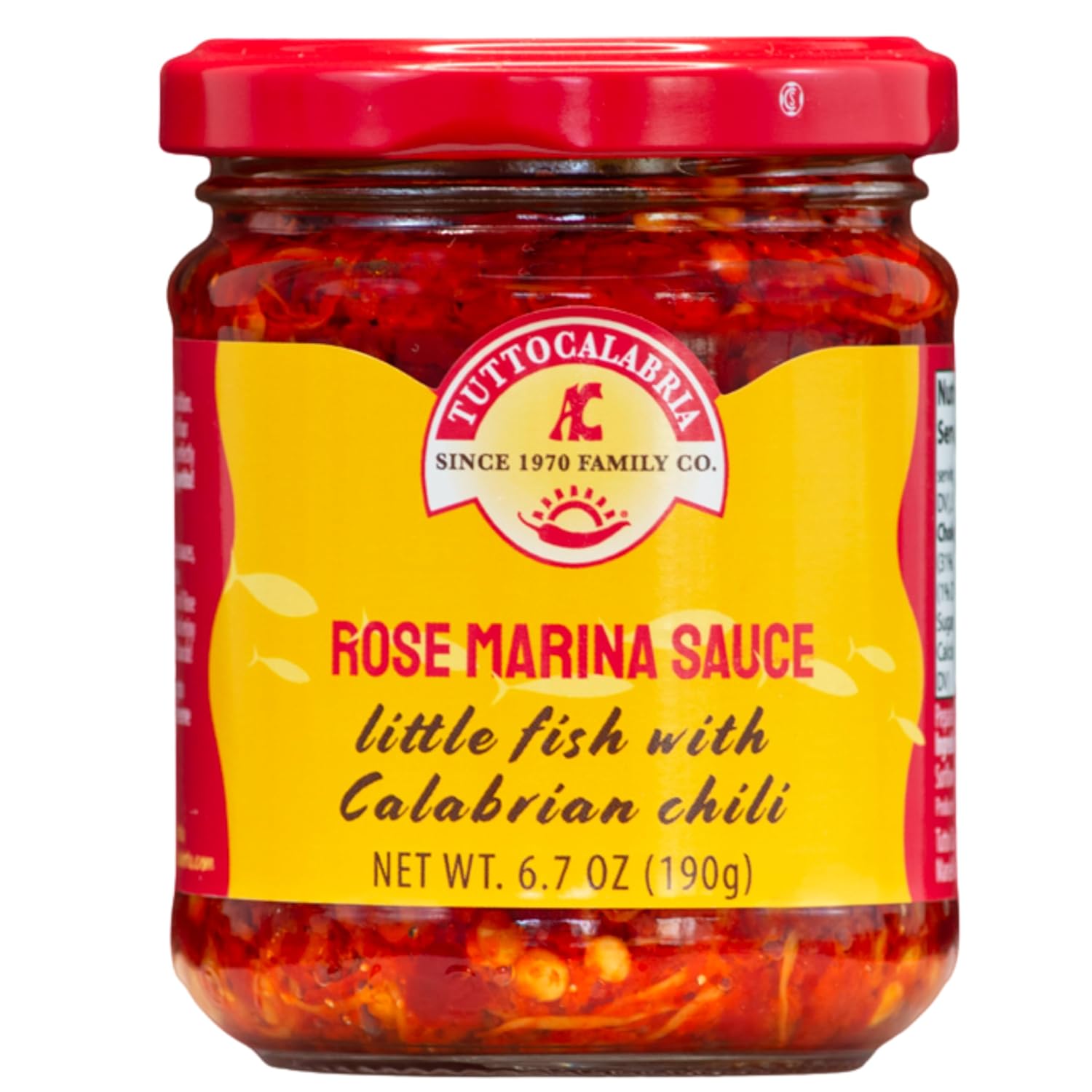 Tutto Calabria Rose Marina Sauce 190g jar, made with little fish and Calabrian chili, product of Italy