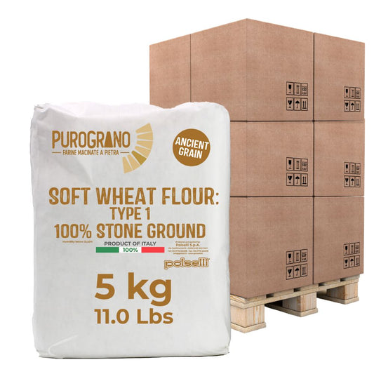 PALLET SPECIAL - Polselli PuroGrano, Soft Wheat Flour Type 1 – 100 bags x 5 kg (11 lb)