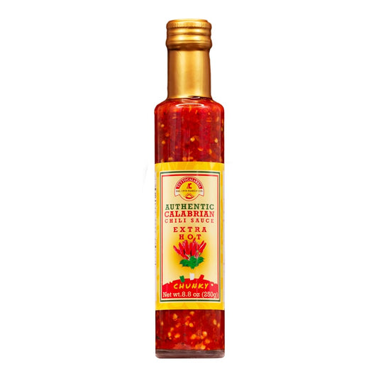 Bottle of Authentic Calabrian Chili Sauce on a white background