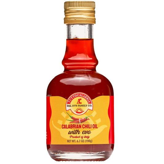 Bottle of TuttoCalabria  Chili Oil with EVOO on a white background