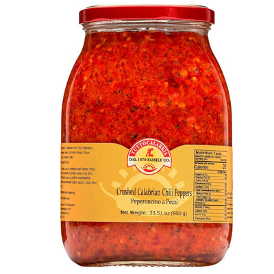 Jar of TuttoCalabria Crushed Calabrian Chili Peppers 33.5 oz made in Italy with authentic hot peperoncino