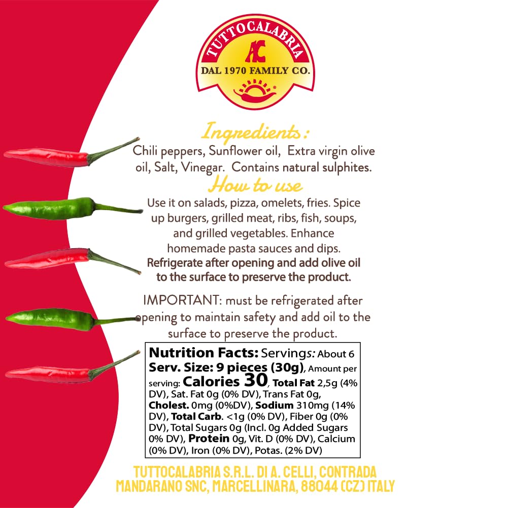 Tuttolocalabria product label with ingredients, uses, and nutrition facts on a red and white background.