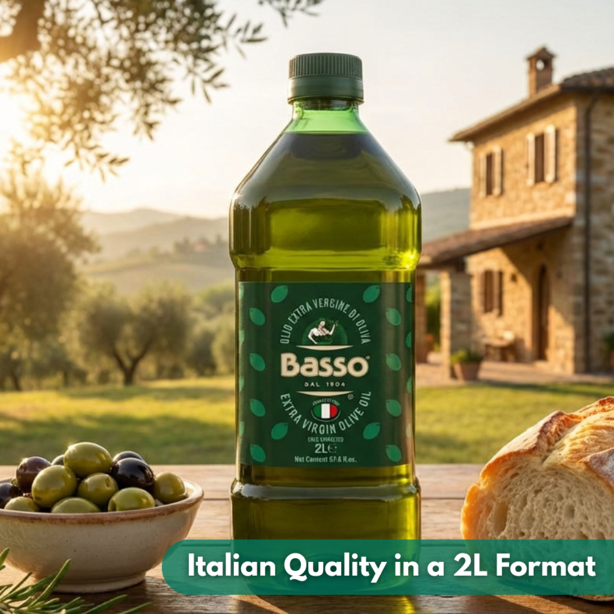 BASSO 1904 100% Italian Extra Virgin Olive Oil, 67.6 fl oz (2L)