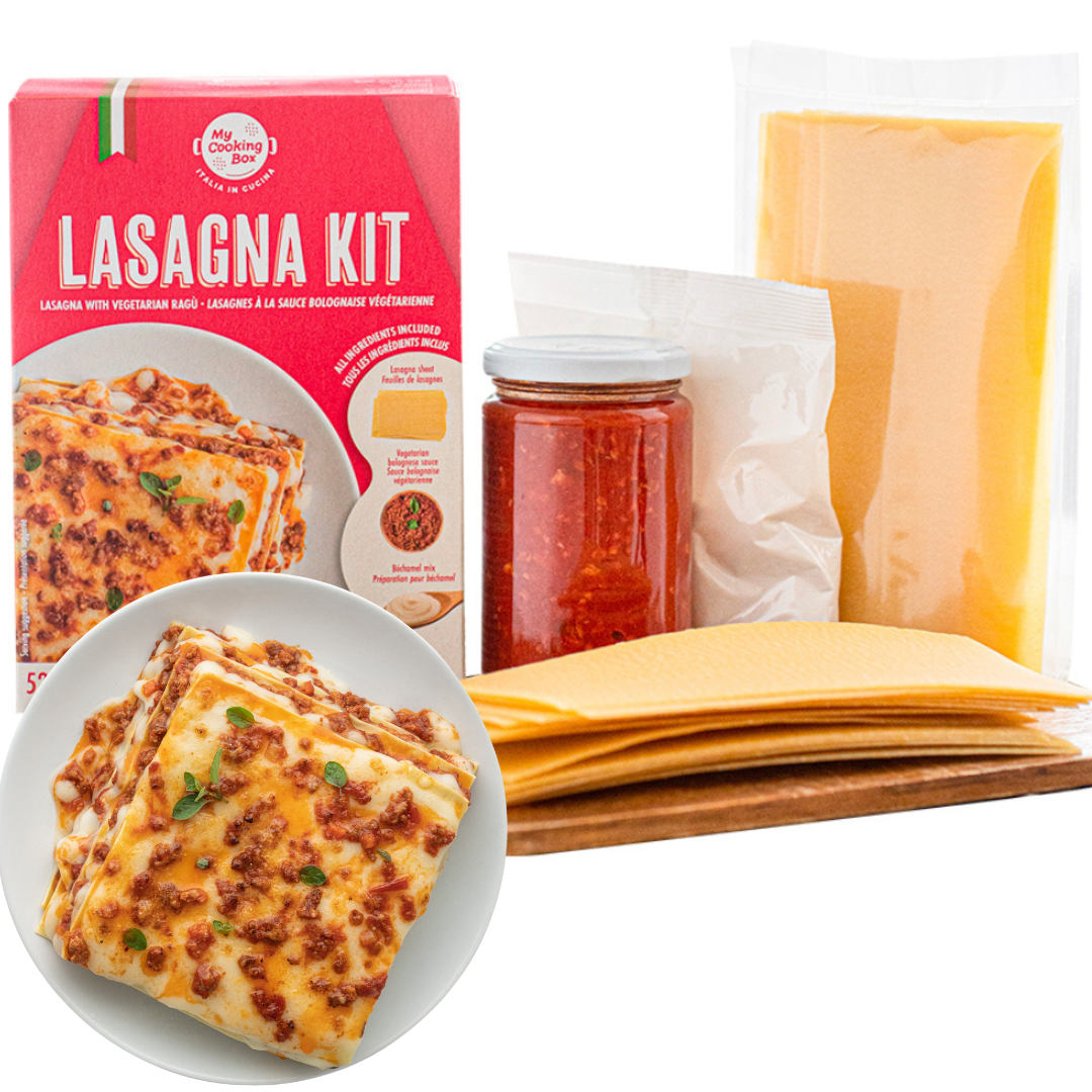 My Cooking Box – Lasagna Meal Kit with Vegetarian Ragù Product of Italy – Serves 2 to 4 – Includes Lasagna Sheets, Vegetarian Bolognese Sauce, Bechamel Mix