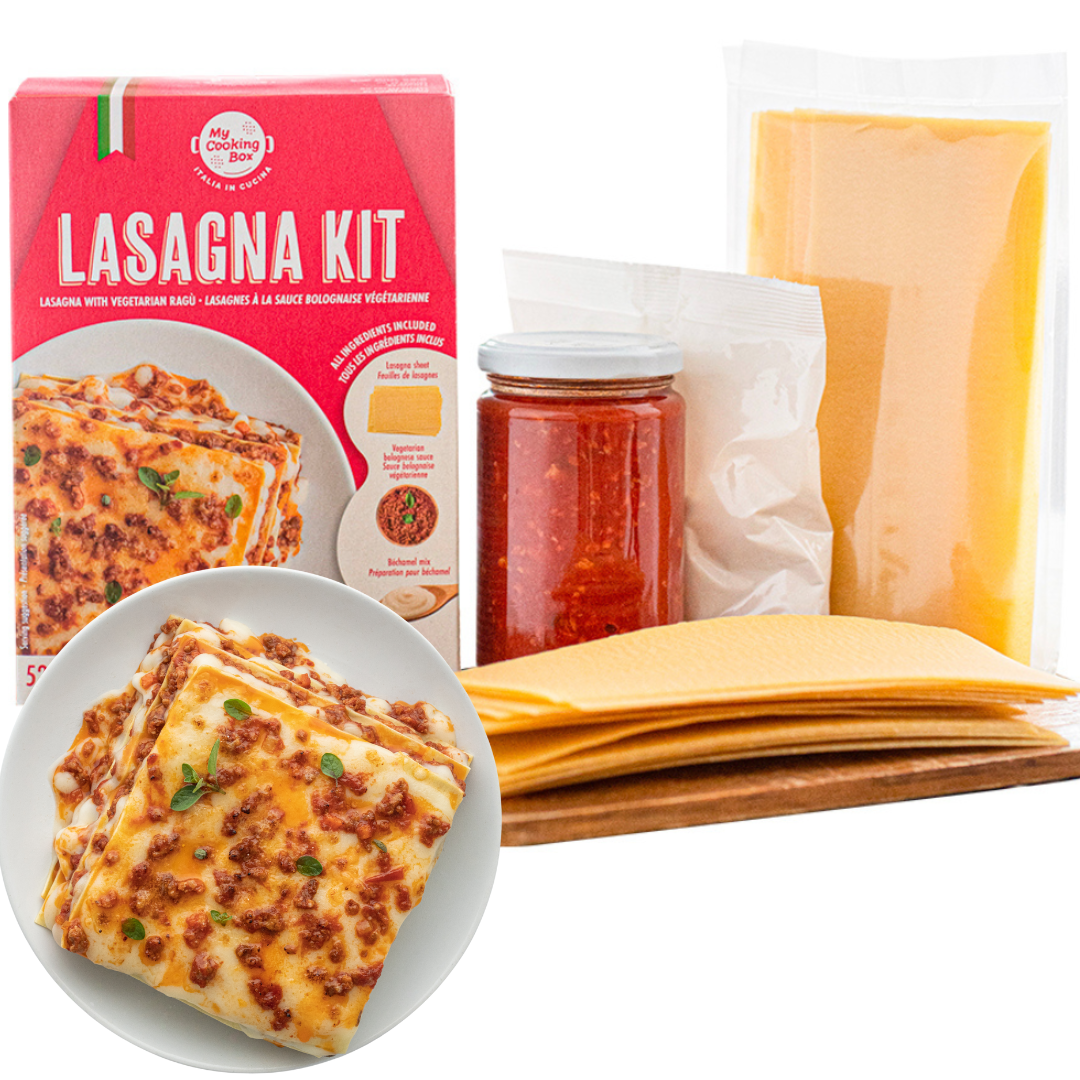 My Cooking Box, Lasagna Meal Kit with Vegetarian Rag Product of Italy Serves 2 to 4 Includes Lasagna Sheets, Vegetarian Bolognese Sauce, Bechamel Mix