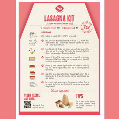 My Cooking Box, Lasagna Meal Kit with Vegetarian Rag Product of Italy Serves 2 to 4 Includes Lasagna Sheets, Vegetarian Bolognese Sauce, Bechamel Mix