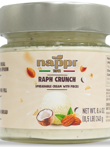Nappi 1911, Raph Crunch, Spreadable Crunchy White Chocolate, Coconut, and Almond Spread, 8.4 oz (240g)