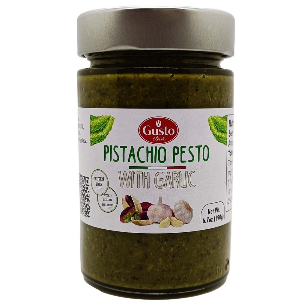 Gusto Etna, Pistachio Pesto with Garlic Jar, 6.7 oz (190 g), Product of Italy, Non GMO, by Gusto ETNA