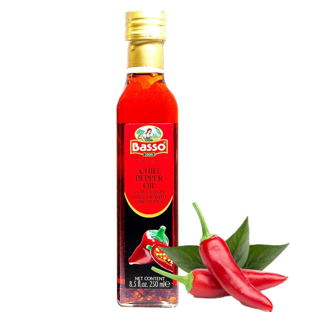 Basso Spicy Chili Oil, Infused Premium Extra Virgin Olive Oil, 8.5 Fl Oz (250ml)