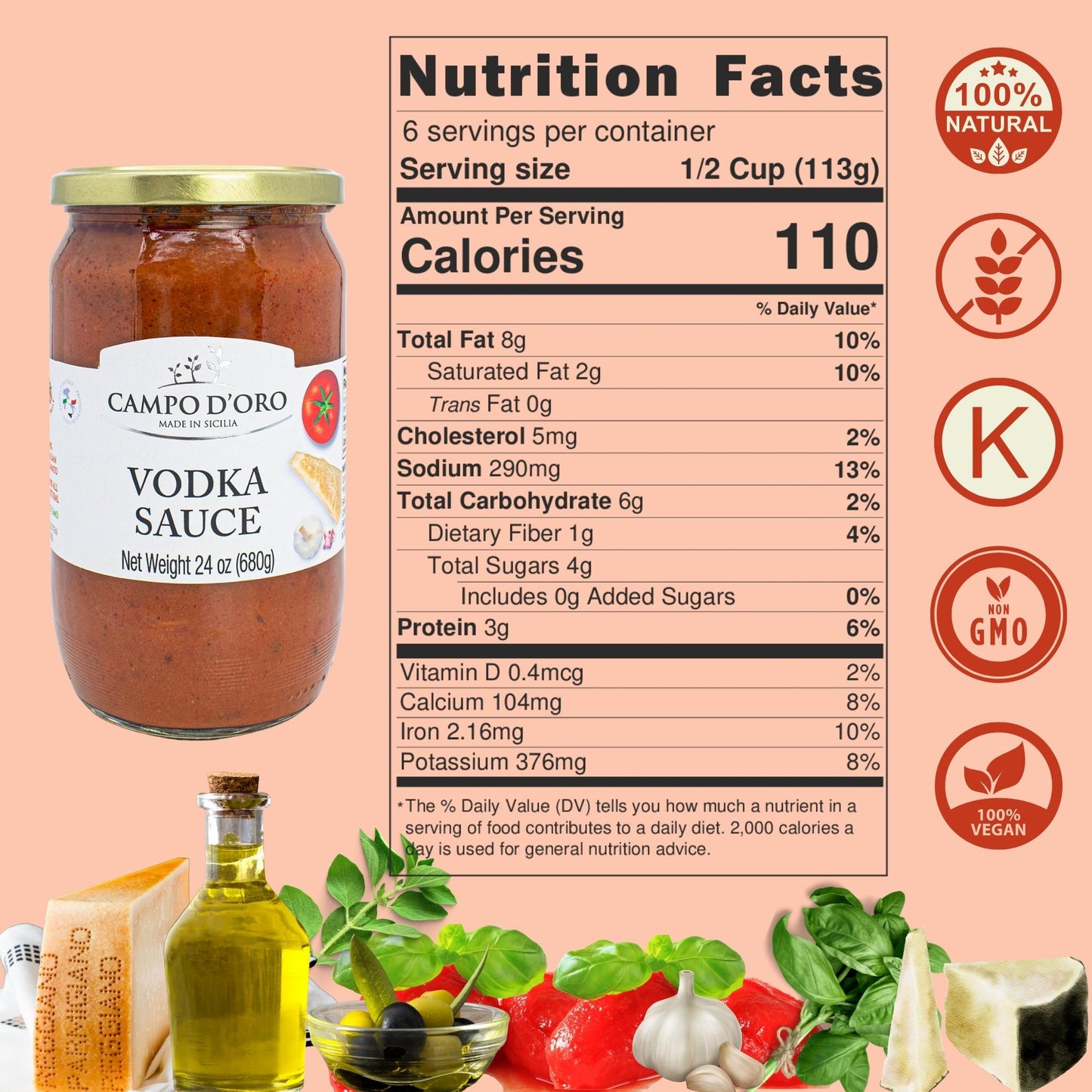 Jar of Campo D’Oro vodka sauce with Parmigiano Reggiano and Italian tomatoes 680g authentic Italian pasta sauce