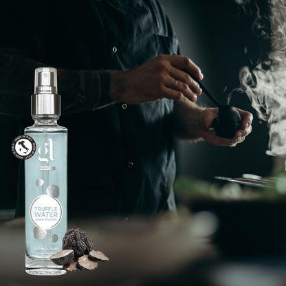 GL Truffle Water spray, gourmet truffle essence for cooking, chef using truffle water in kitchen, made in Italy