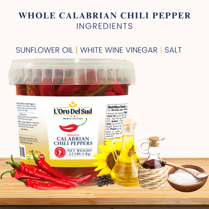 L'Oro Del Sud,  Whole Calabrian Chili Peppers in Oil, 2.2 lb (1 kg)