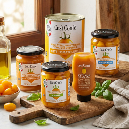 Così Comè, Whole Yellow Datterino Tomatoes unpeeled in water (12.354 oz) 350g