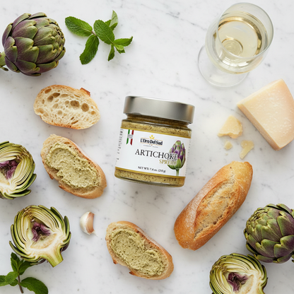Authentic Italian artichoke spread with a smooth, velvety texture and savory flavor. Perfect for bruschetta, pasta, pizza, and charcuterie boards