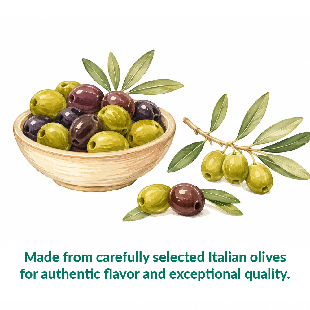 Carefully selected green and dark olives used to create Basso Italian olive oils