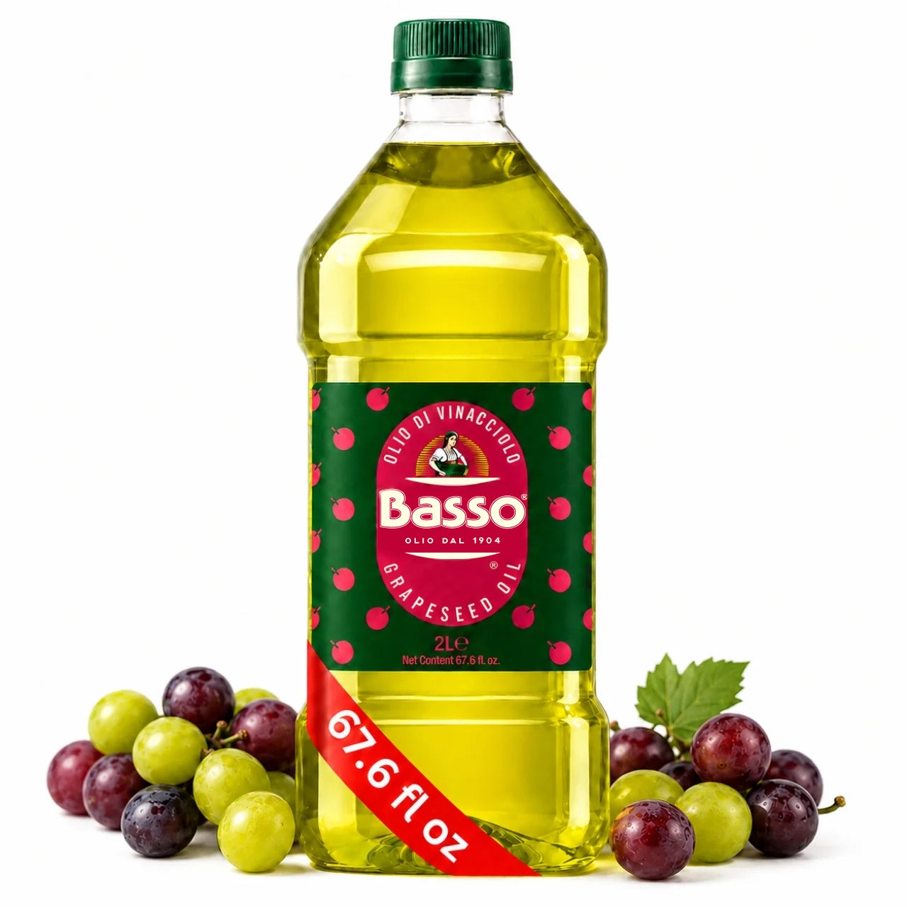 Basso 1904 Italian Grapeseed Oil – Light Neutral Cooking Oil – 67.6 fl oz (2 L)