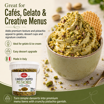 Gusto Etna Candied Chopped Pistachios, 700g / 24.7 oz – Italian Pralinated Pistachios for Baking, Gelato, Pastries & Desserts