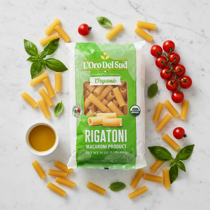 Flat Lay – L'Oro Del Sud Organic Rigatoni