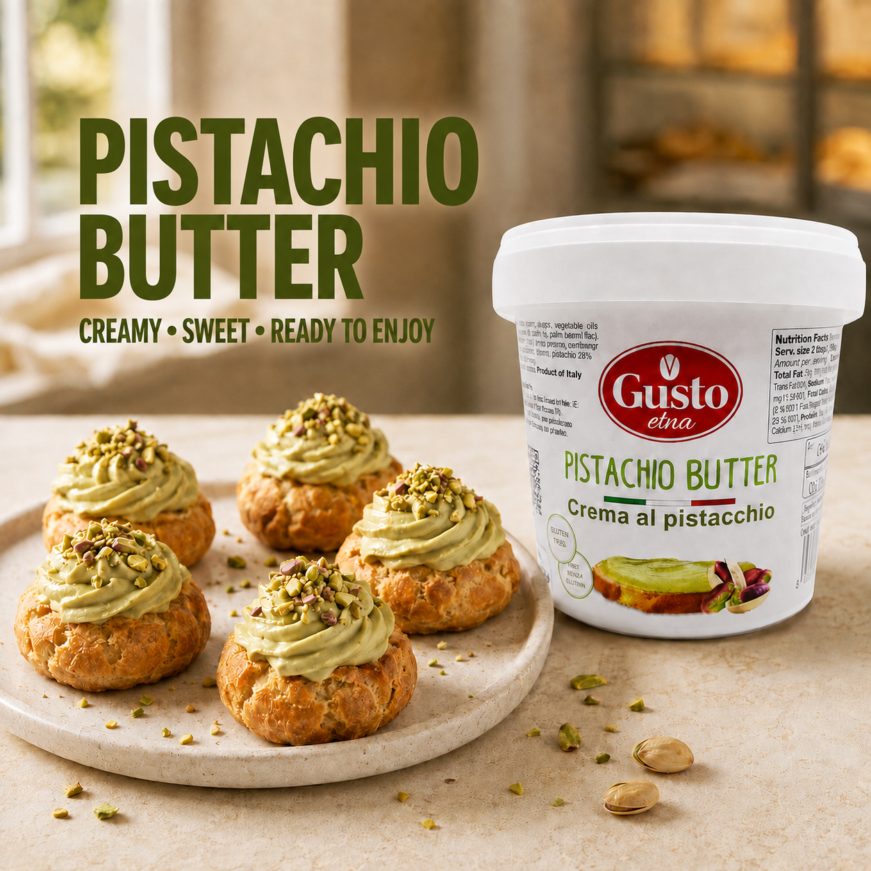 Gusto Etna Sicilian Pistachio Cream Spread (35% Pistachio) – 3kg / 6.6 lb Bulk