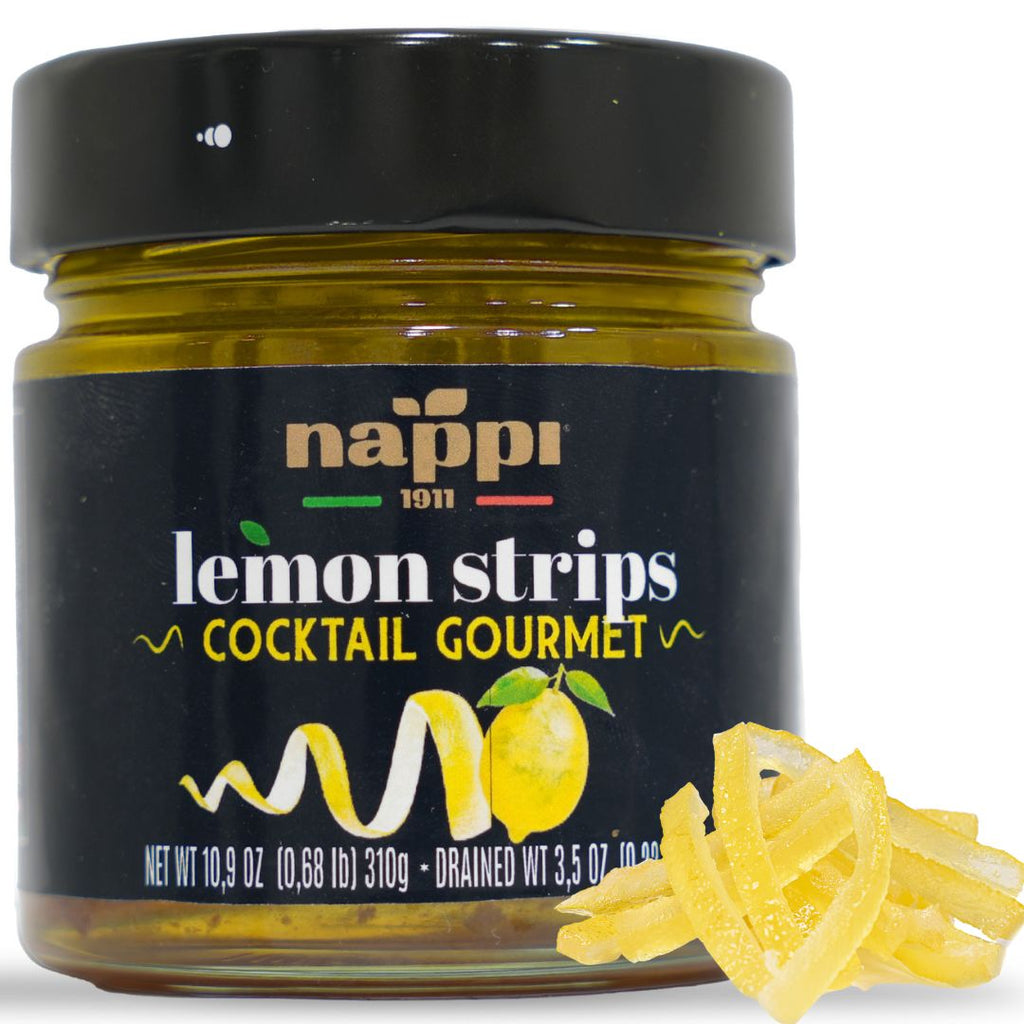 Nappi 1911, Lemon Twist, Candied Lemon Peel Strips in Syrup, 10.9 oz, Popular Cocktail Garnish for Margarita